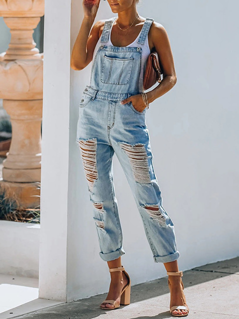 Denim Square Neck Casual Jumpsuits＆rompers