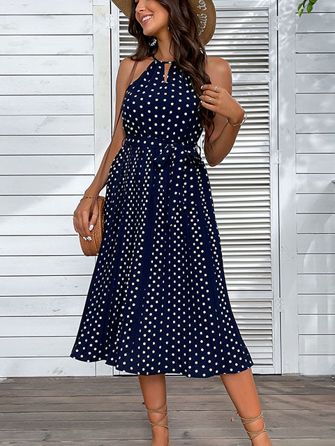 Crew Neck Vacation Geometric Summer Dress