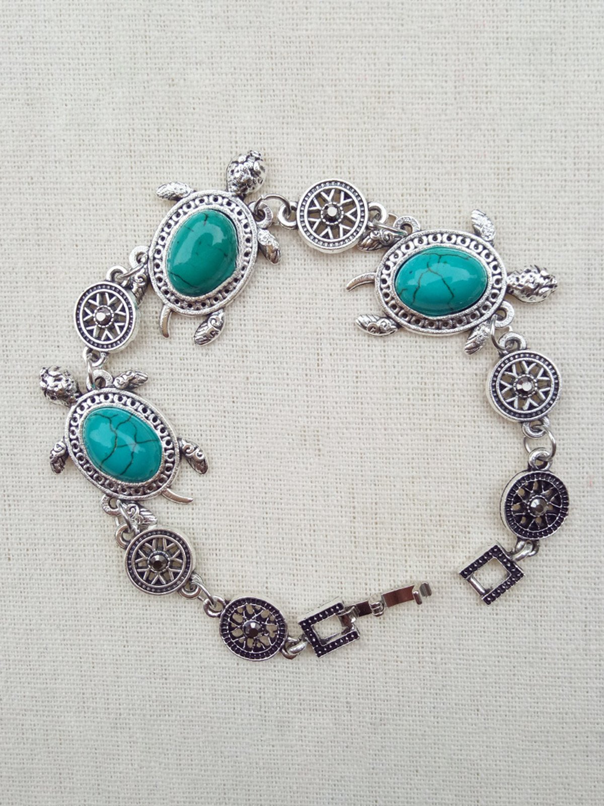 Vintage Alloy Turquoise Turtle Necklace And Earrings Set