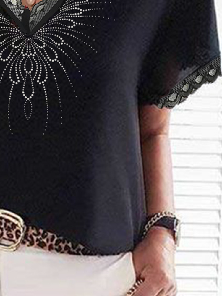 V Neck Jersey Casual Geometric T-shirt