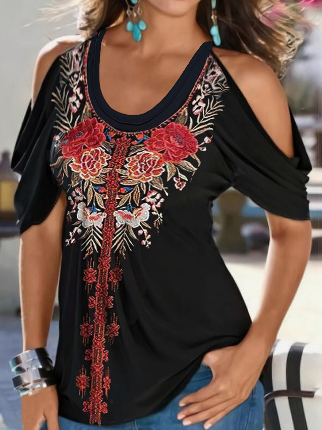 Casual Crew Neck Tribal T-shirt