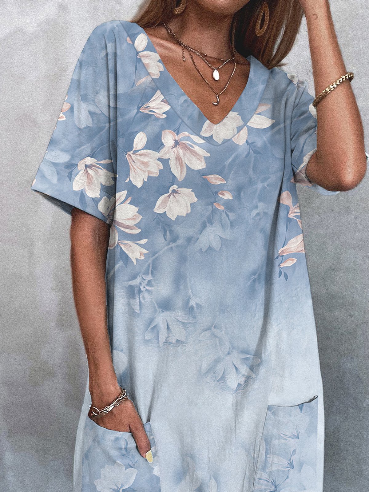 Polyester Fibre Pockets Casual Floral Dress