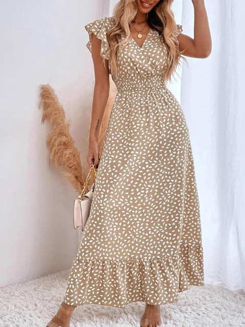 Casual Polka Dots V Neck Dress