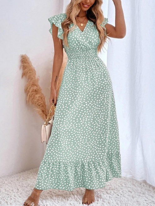 Casual Polka Dots V Neck Dress