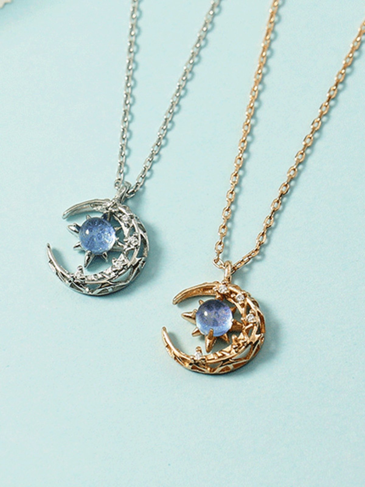 Vintage Alloy Moon Moonstone Necklace