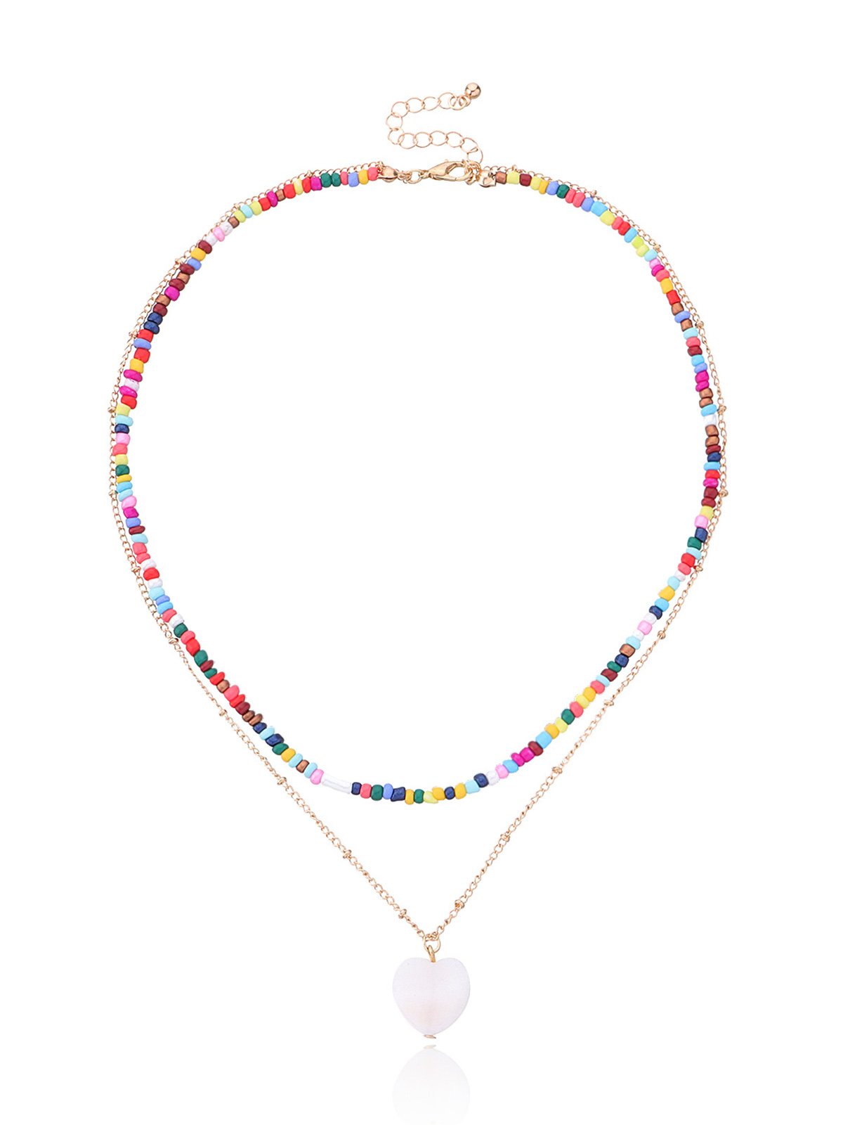 Colorful Beaded Heart Shell Necklace