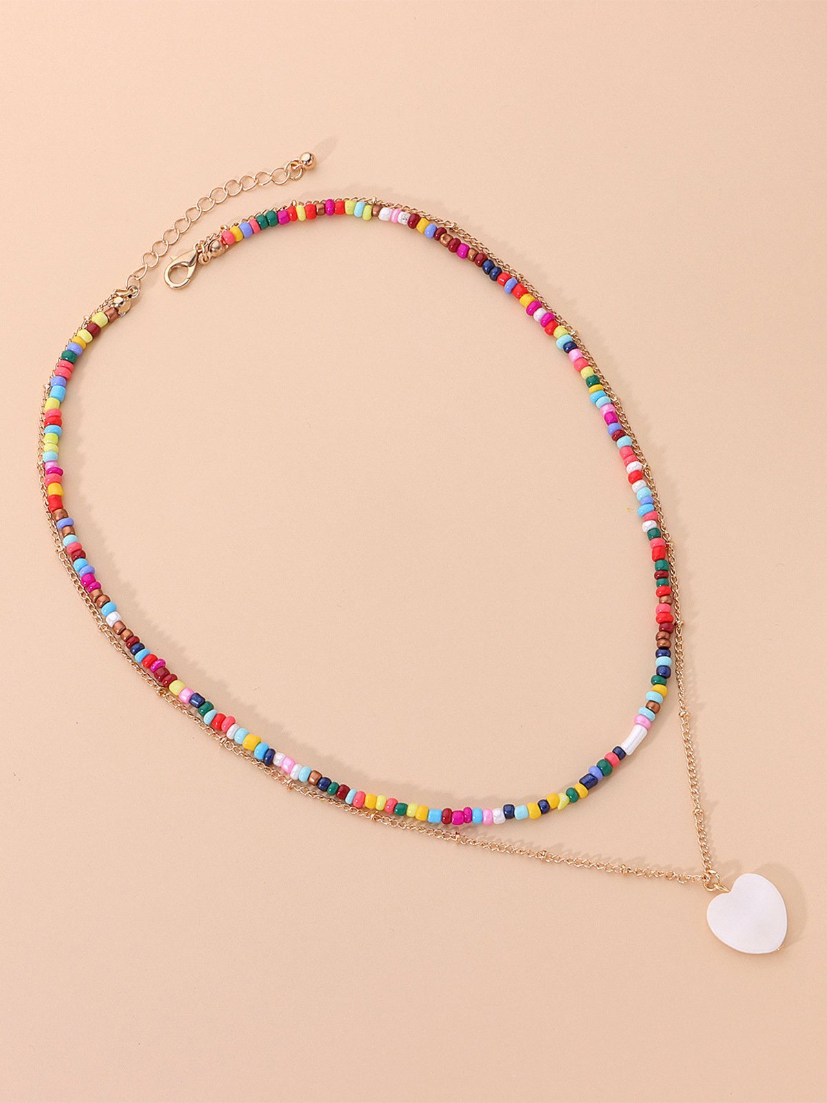 Colorful Beaded Heart Shell Necklace
