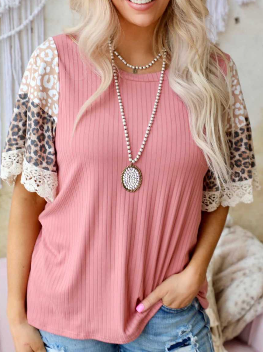 Leopard Casual Loosen Cotton Blends Frill Sleeve Shirt & Blouses