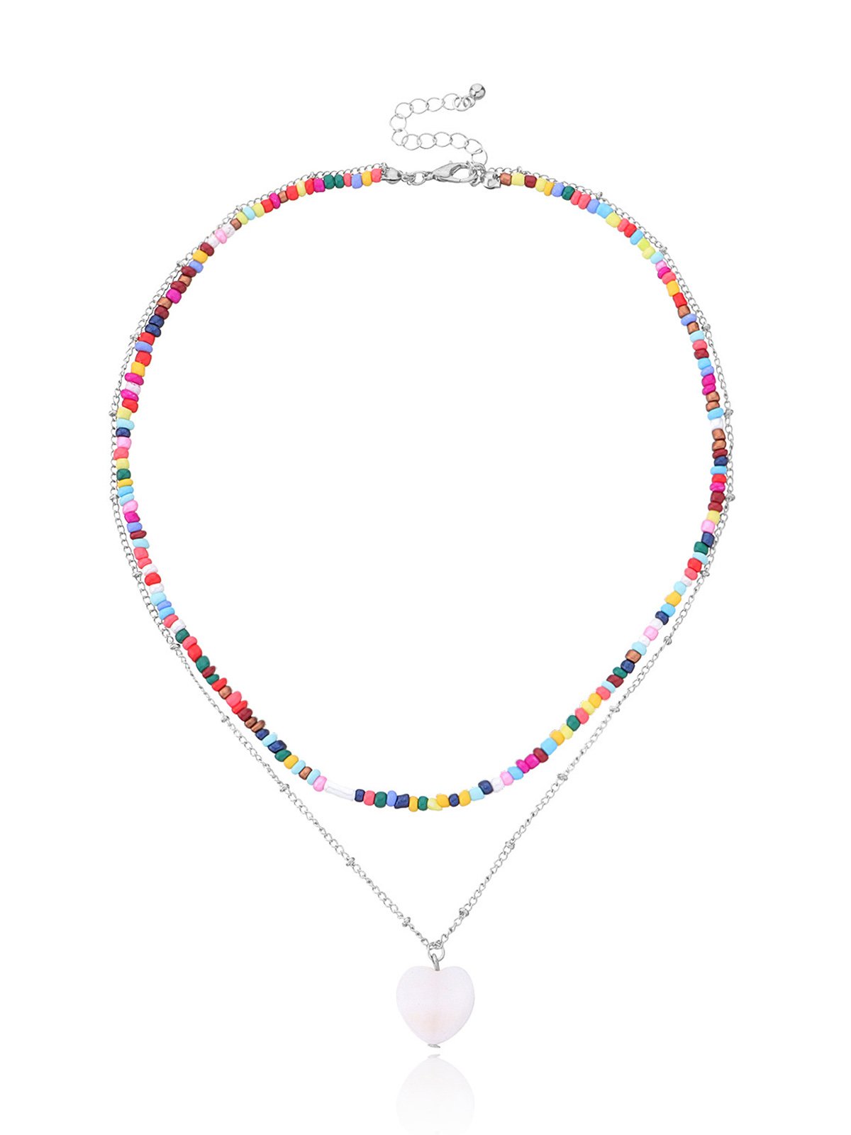 Colorful Beaded Heart Shell Necklace