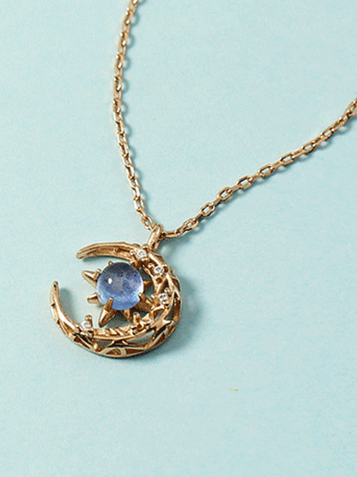 Vintage Alloy Moon Moonstone Necklace