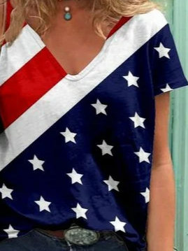 Casual Star V Neck T-shirt
