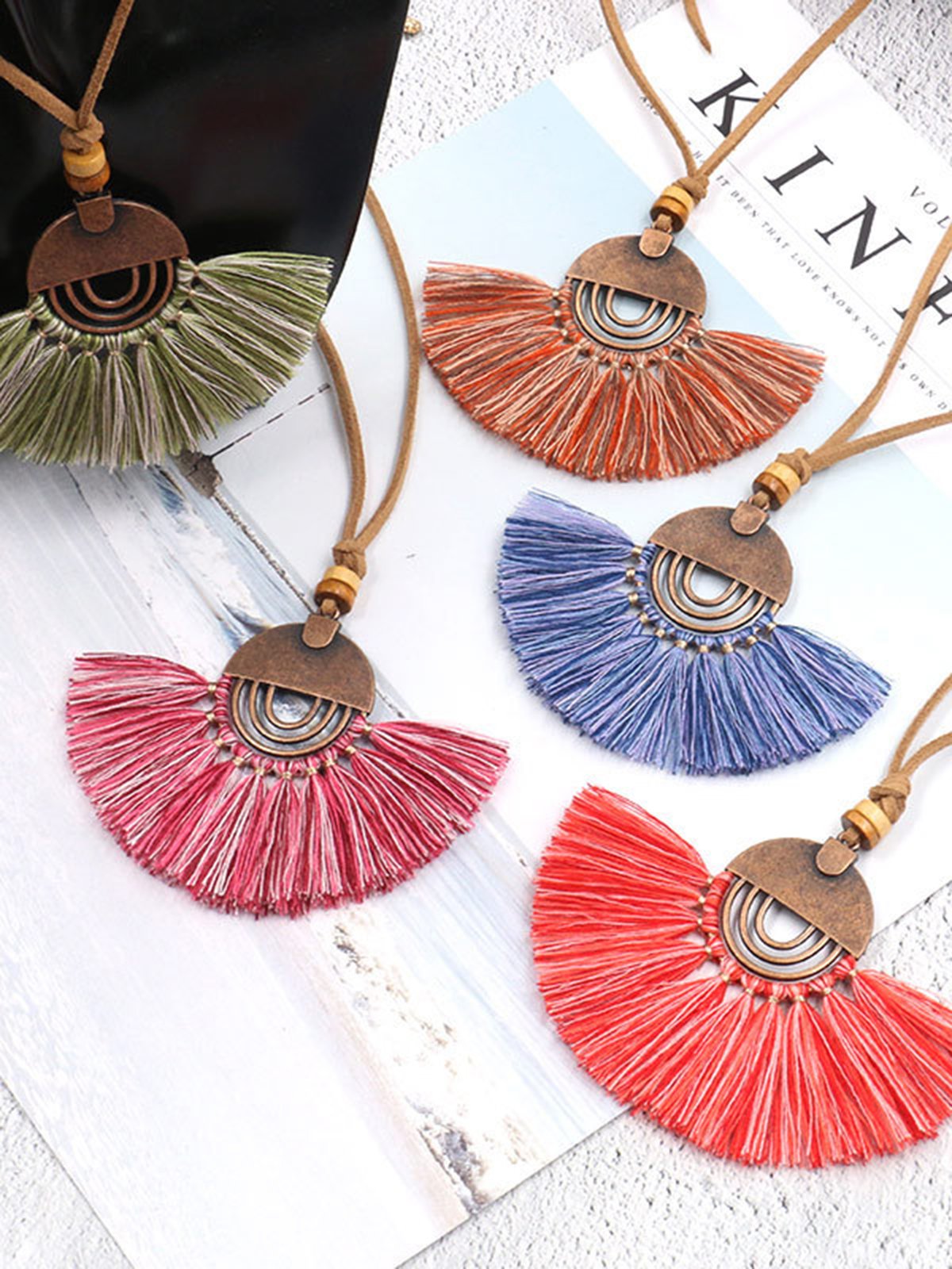 Boho Fan Pendant Tassel Necklace