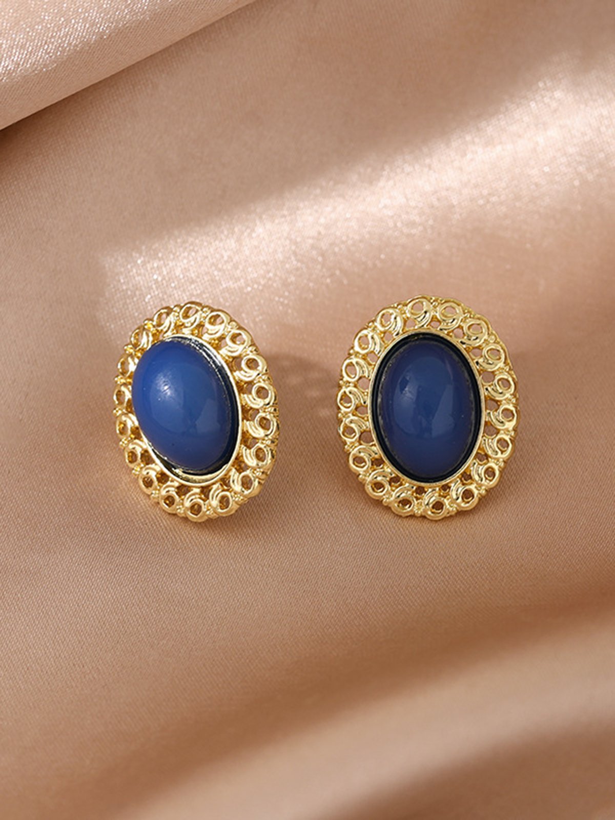 Vintage Baroque Braided Blue Gemstone Earrings Beach Jewelry