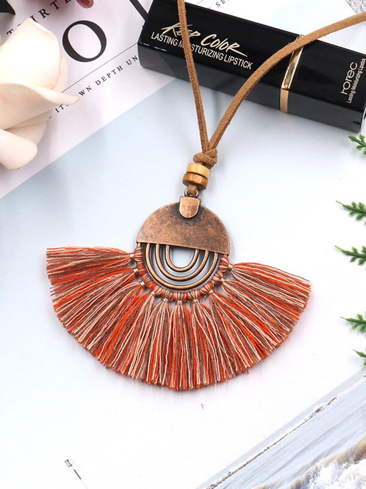 Boho Fan Pendant Tassel Necklace