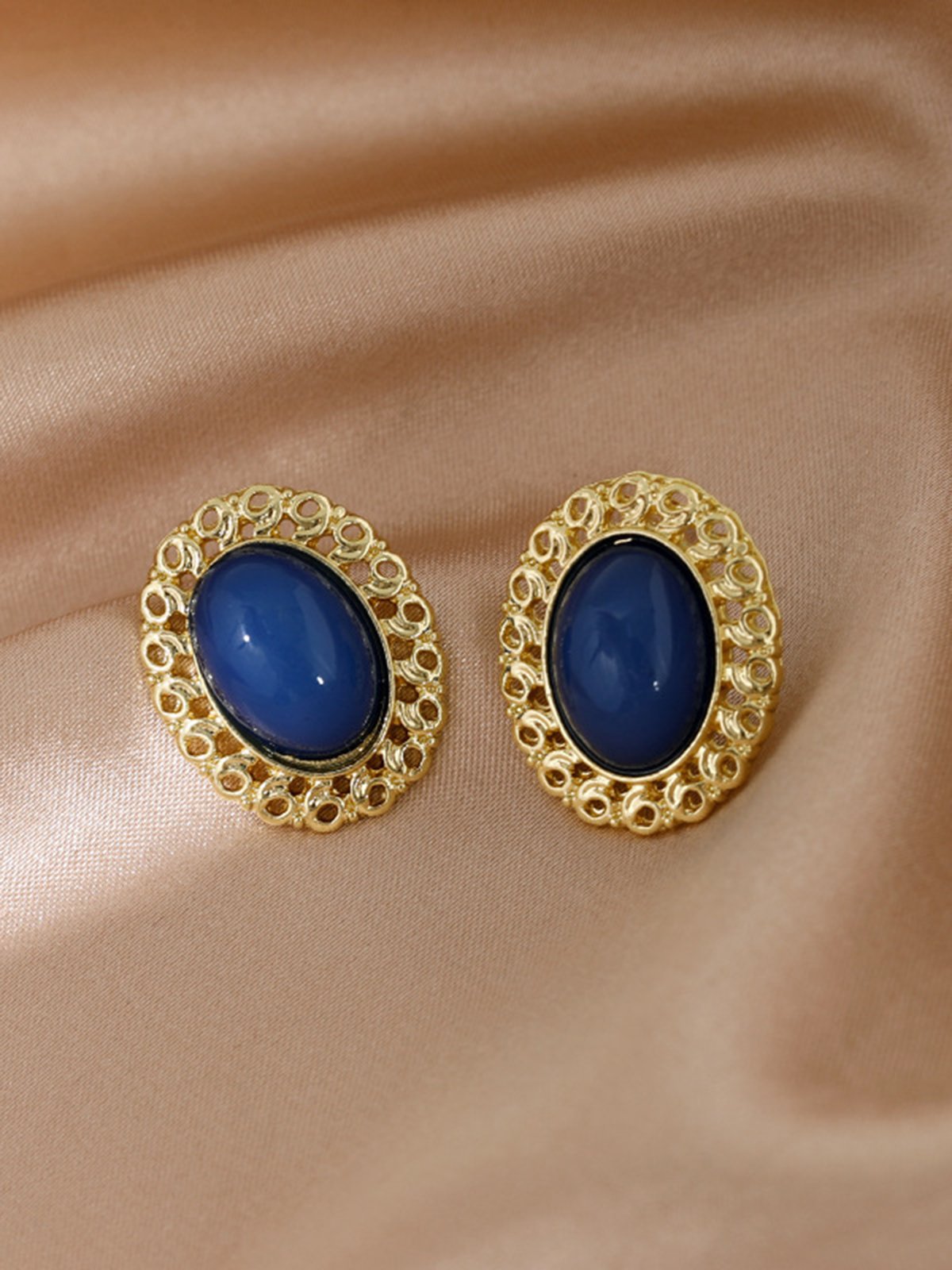 Vintage Baroque Braided Blue Gemstone Earrings Beach Jewelry