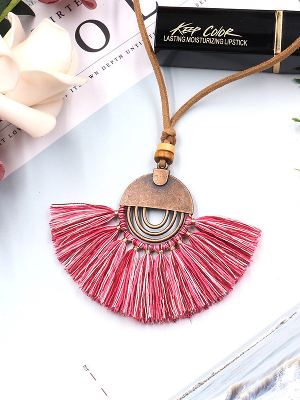 Boho Fan Pendant Tassel Necklace