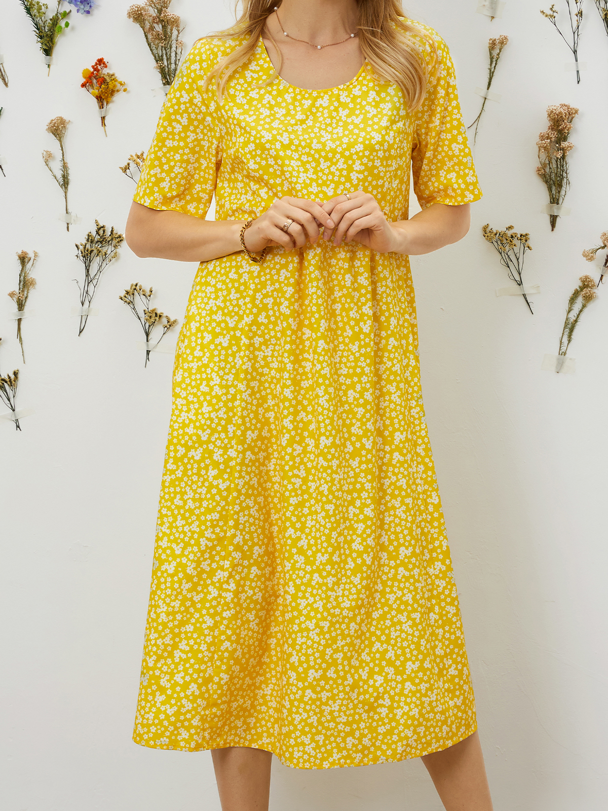 Loosen Printed Polyester Fibre Vacation Floral Dress