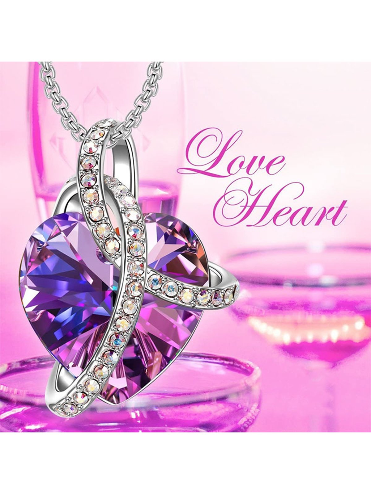 Super Sparkling Gemstone Multicolor Heart Pendant Necklace