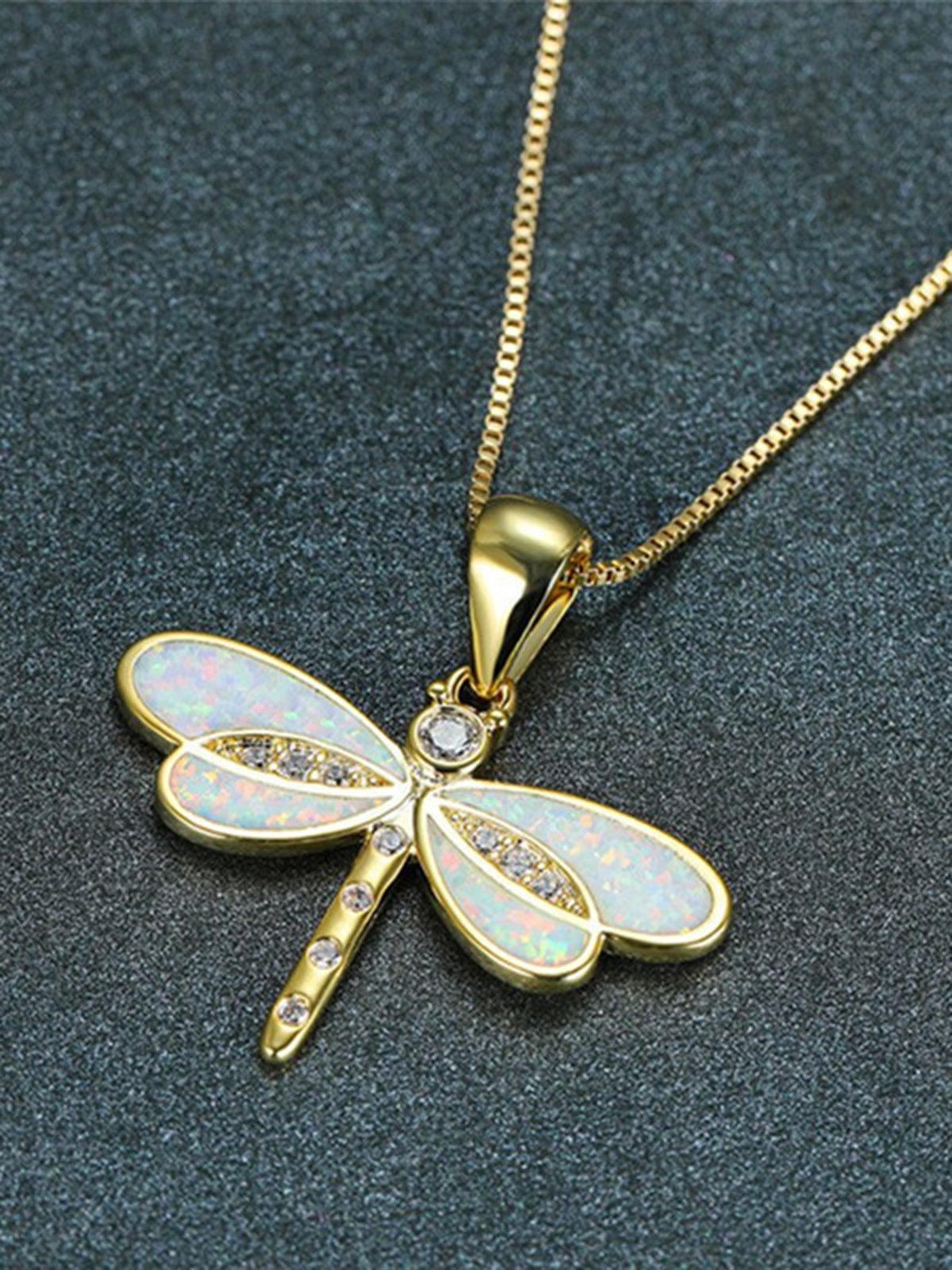 Ethnic Vintage White Opal Dragonfly Ladies Pendant Necklace Dress Jewelry