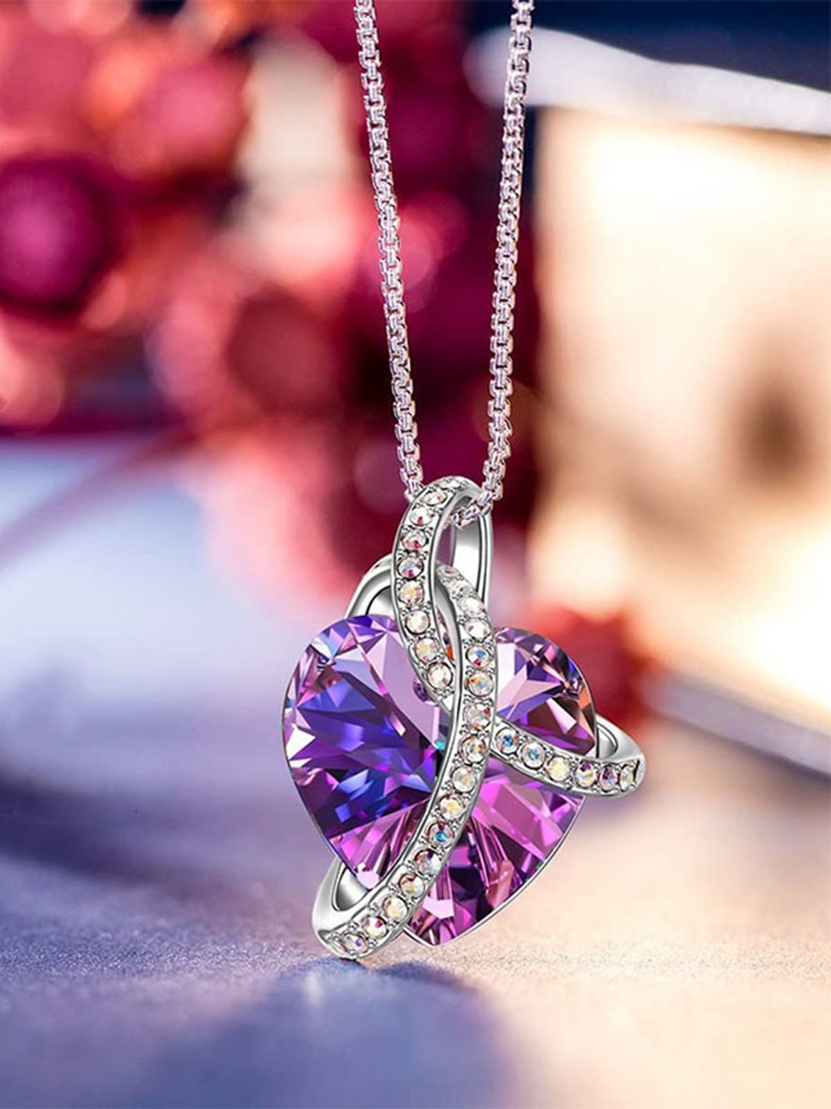Super Sparkling Gemstone Multicolor Heart Pendant Necklace