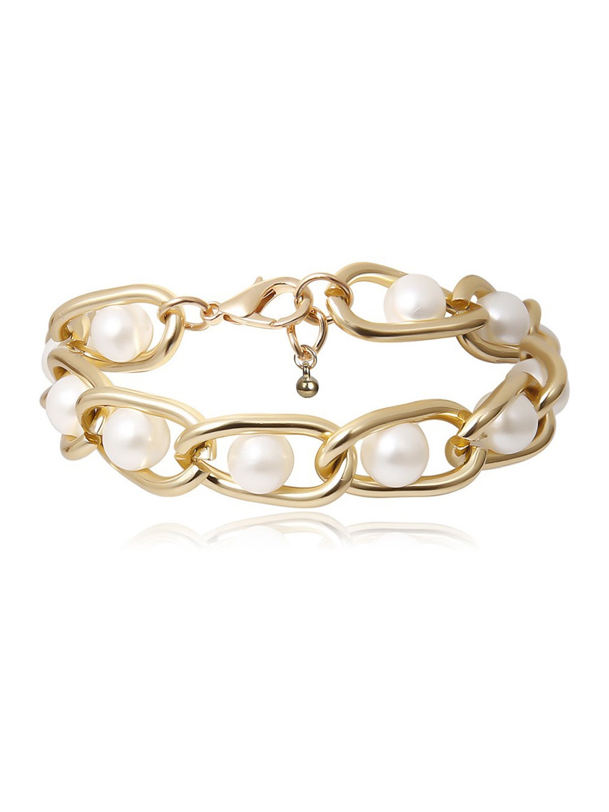 3Pc Vintage Metal Chain With Pearl Bracelet Dress Jewel