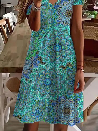 Casual V Neck Tribal Dress