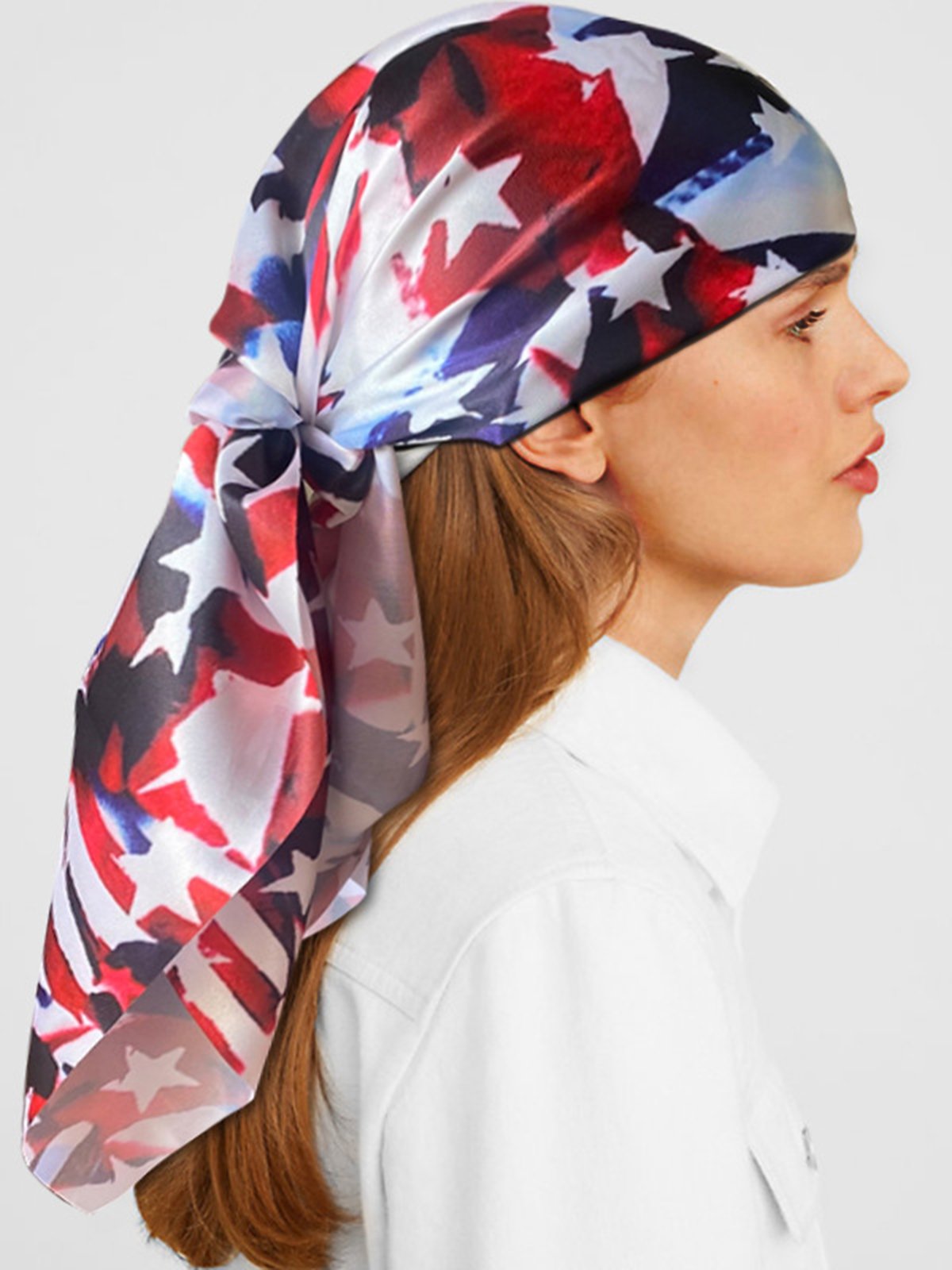 July 4Th American Flag Print Soft Silk Scarf Square Satin Cloth