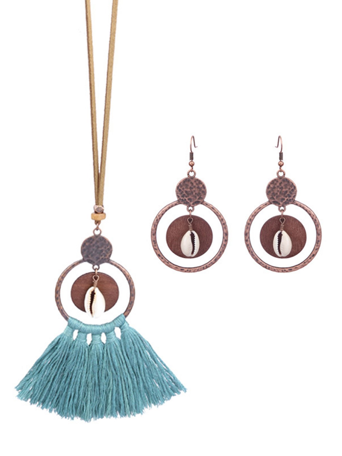 3Pc Retro Style Holiday Leisure Geometric Hollow Tassel Earrings Necklace Set