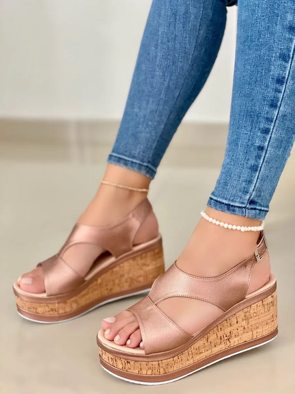 Wedge Heel Pu Leather Sandals