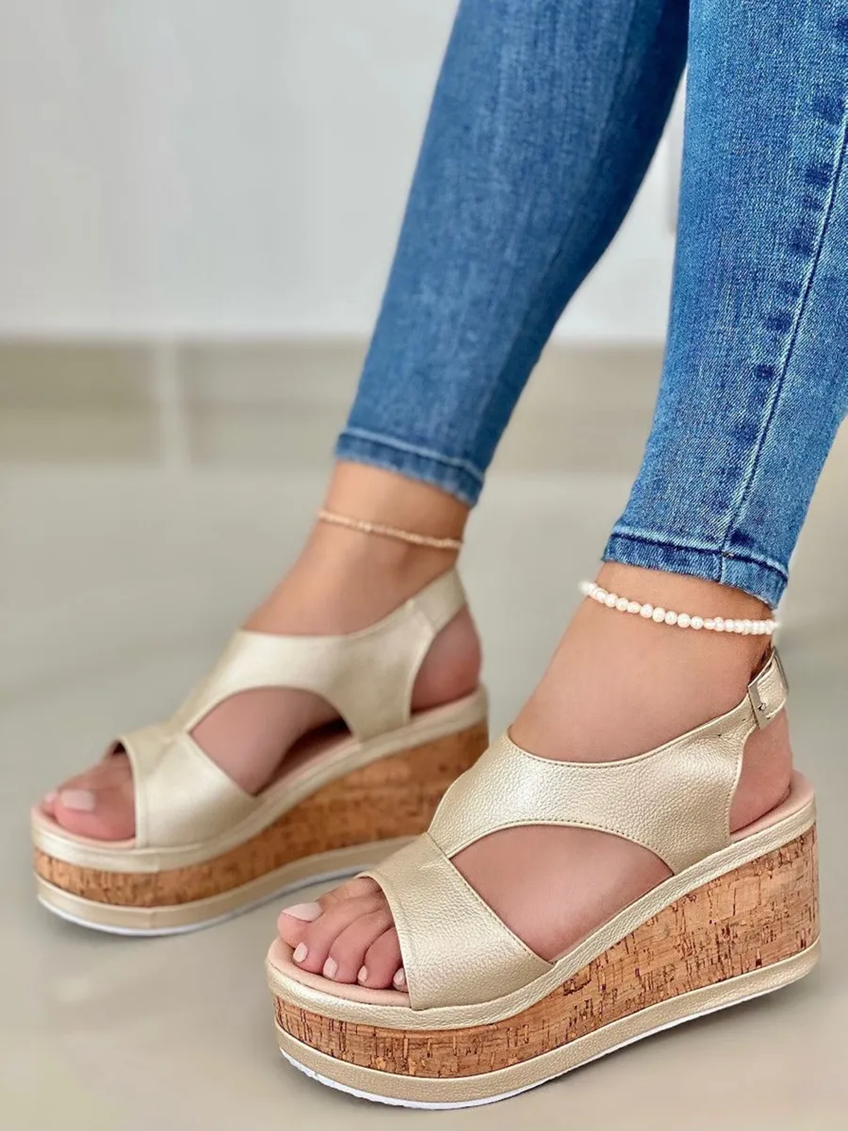 Wedge Heel Pu Leather Sandals