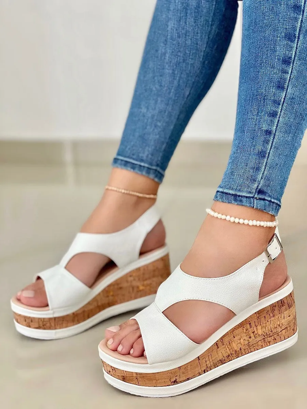 Wedge Heel Pu Leather Sandals