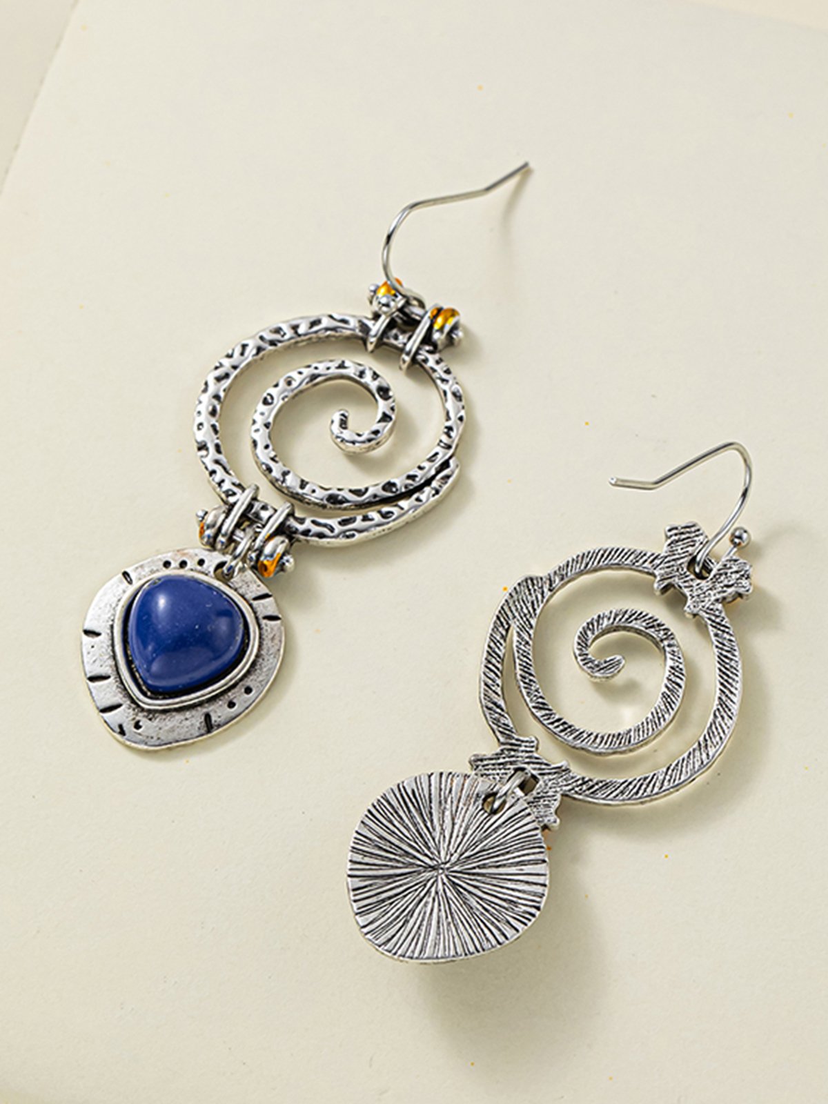 Ethnic Vintage Spiral Blue Gemstone Handmade Earrings