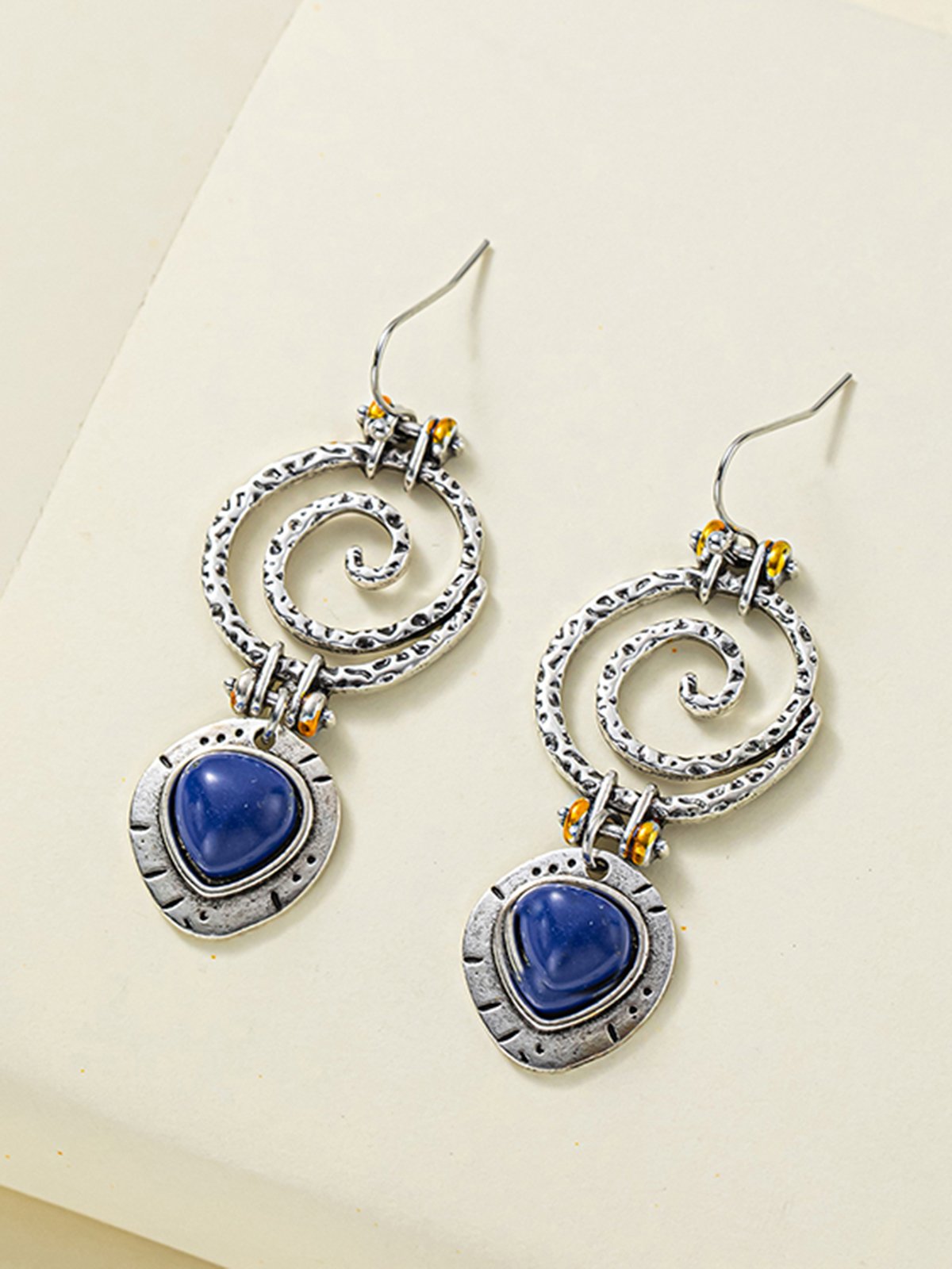 Ethnic Vintage Spiral Blue Gemstone Handmade Earrings