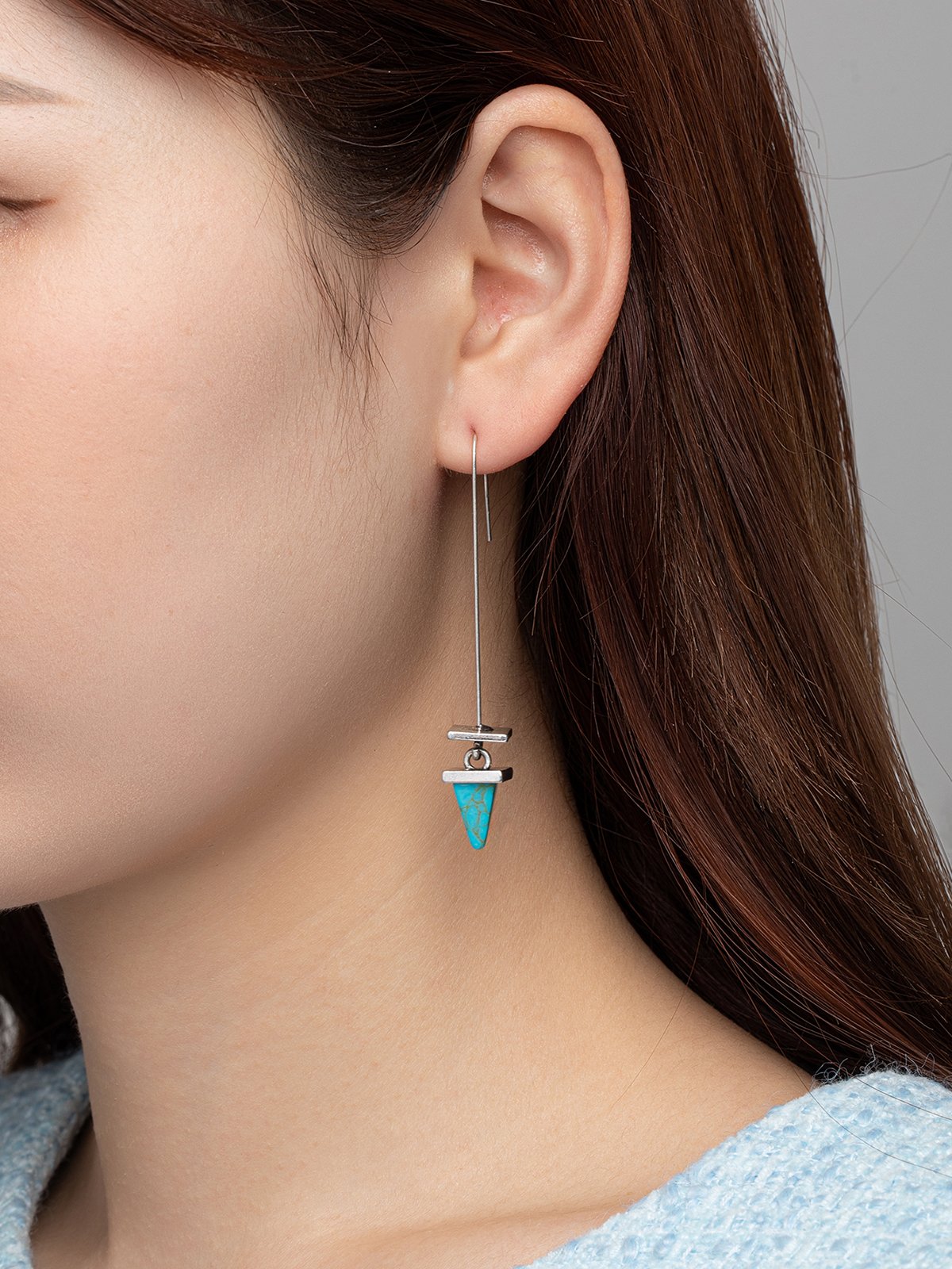 Ethnic Vintage Geometric Long Turquoise Earrings