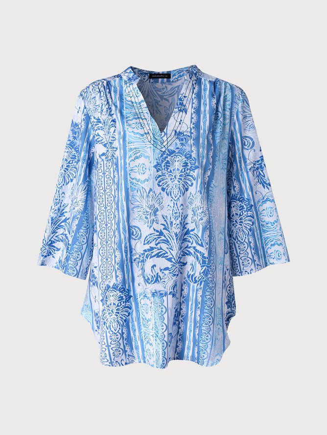 V Neck Casual Cotton Blends Tribal Shirt & Blouses