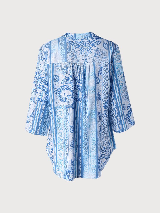 V Neck Casual Cotton Blends Tribal Shirt & Blouses