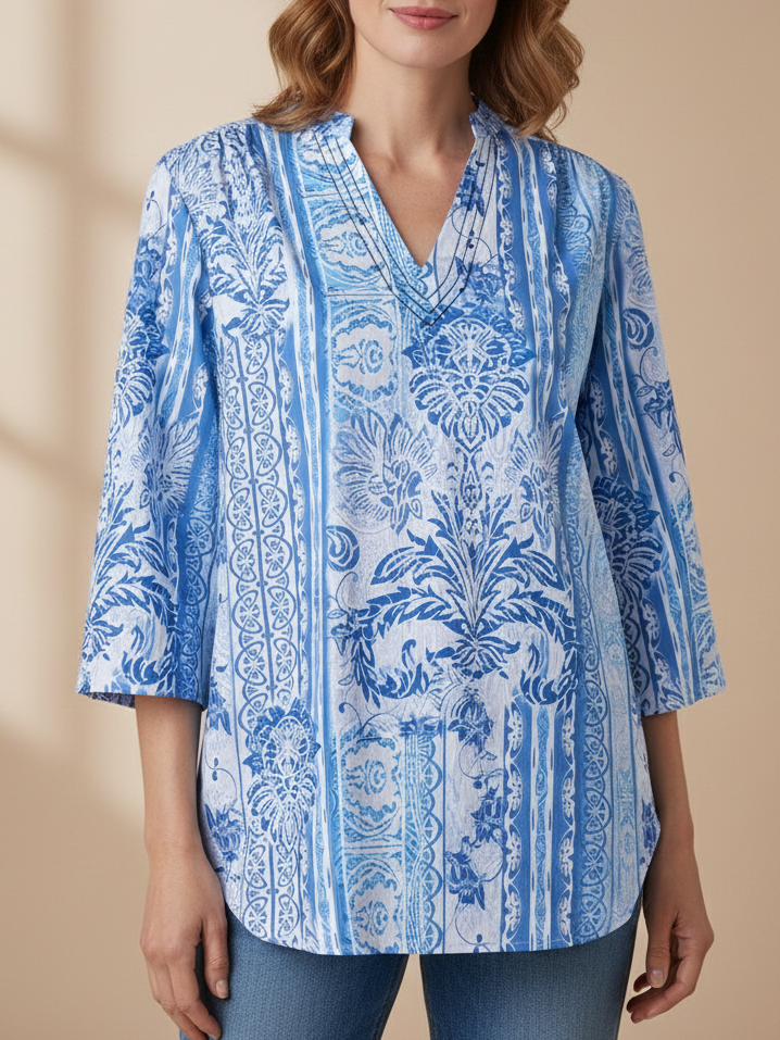 V Neck Casual Cotton Blends Tribal Shirt & Blouses