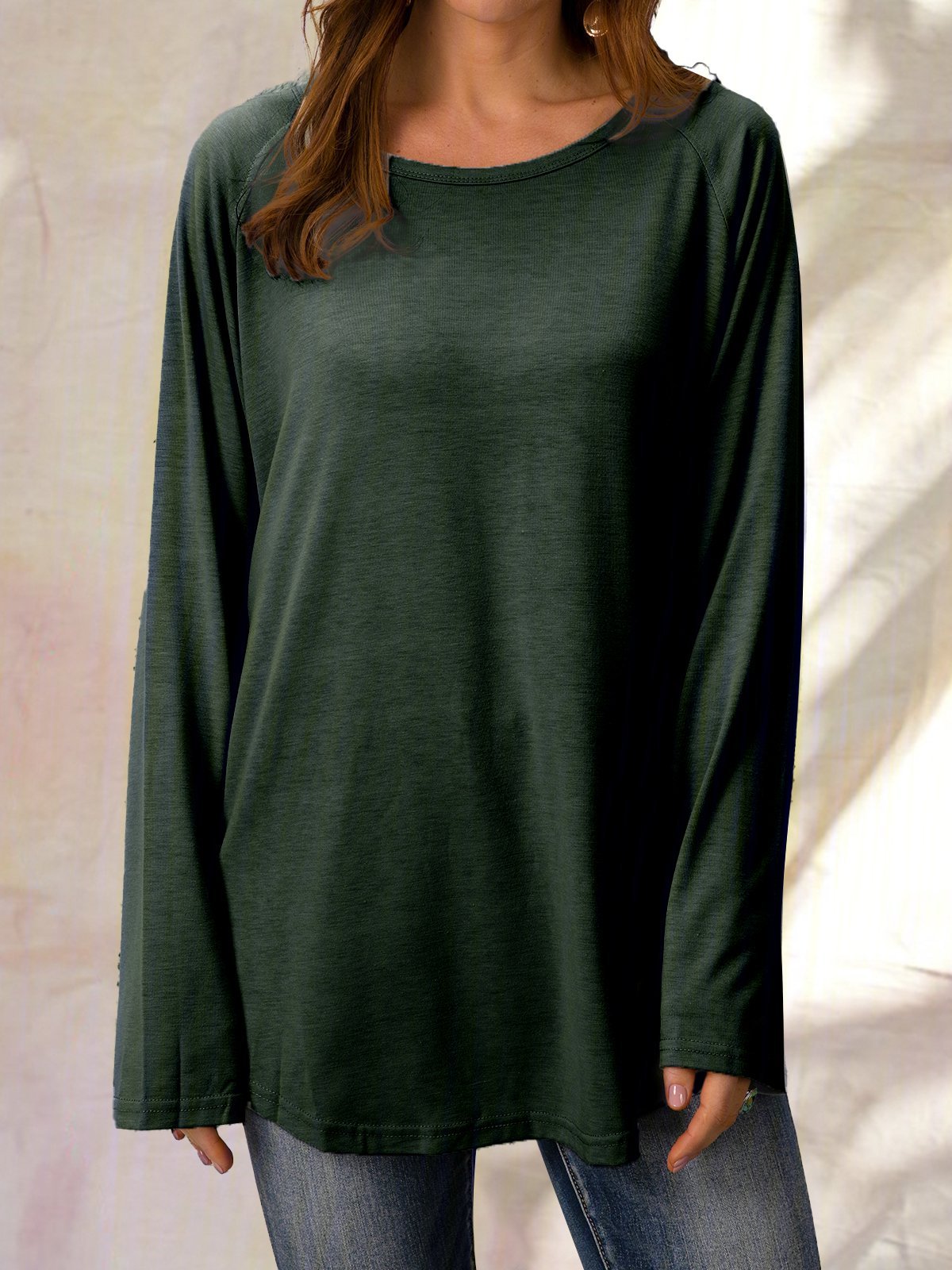 Round Neck Solid Loosen Casual Jersey T-shirt