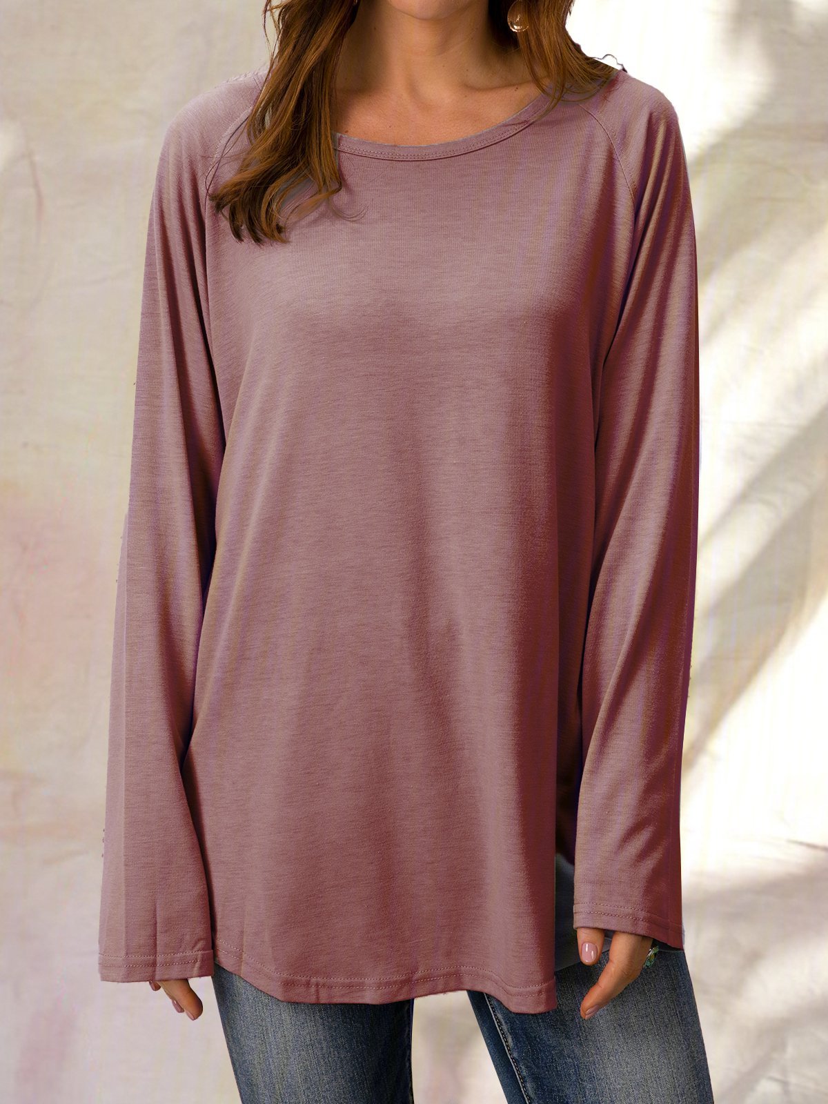 Round Neck Solid Loosen Casual Jersey T-shirt