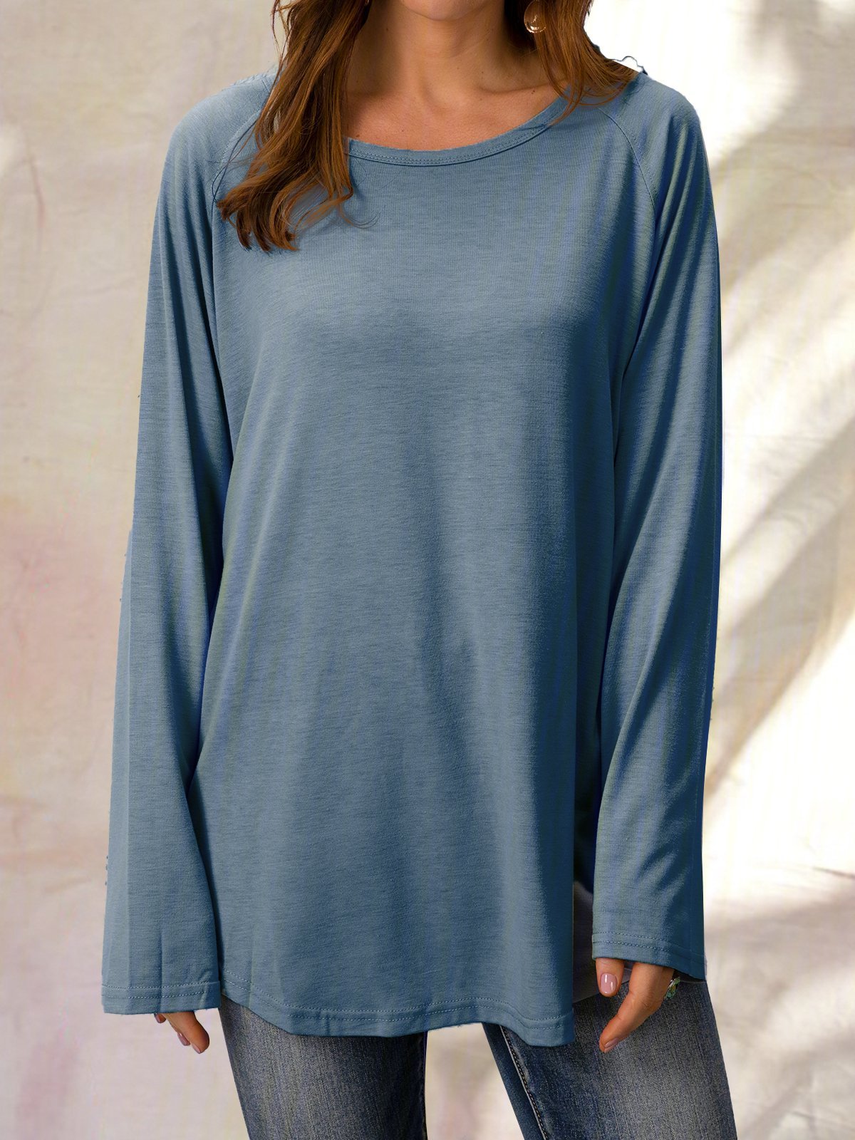 Round Neck Solid Loosen Casual Jersey T-shirt