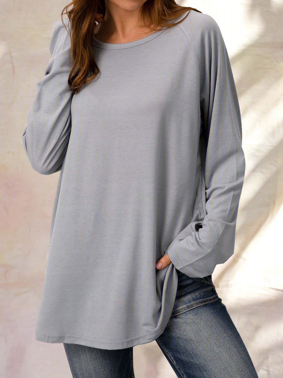 Round Neck Solid Loosen Casual Jersey T-shirt