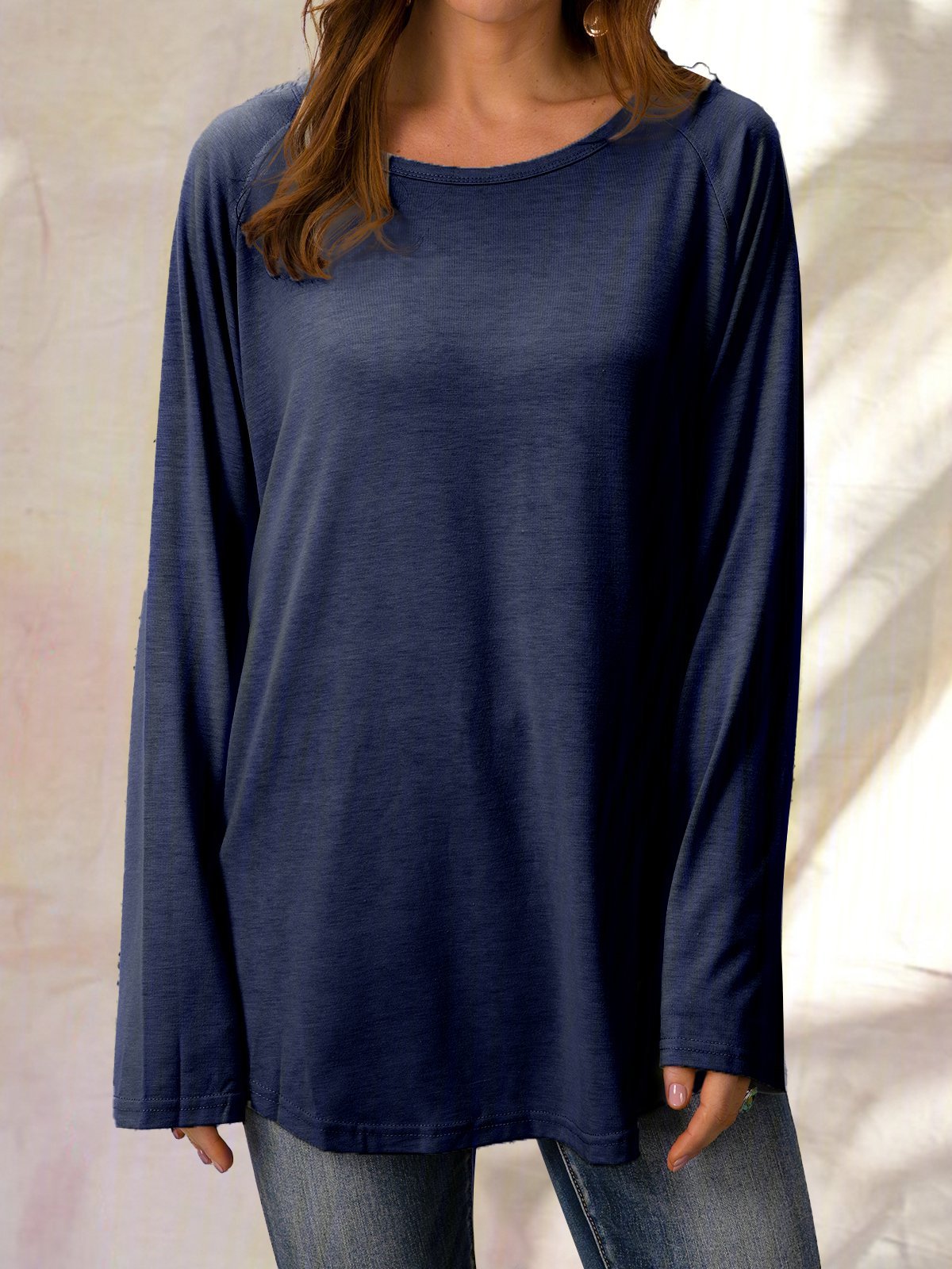 Round Neck Solid Loosen Casual Jersey T-shirt