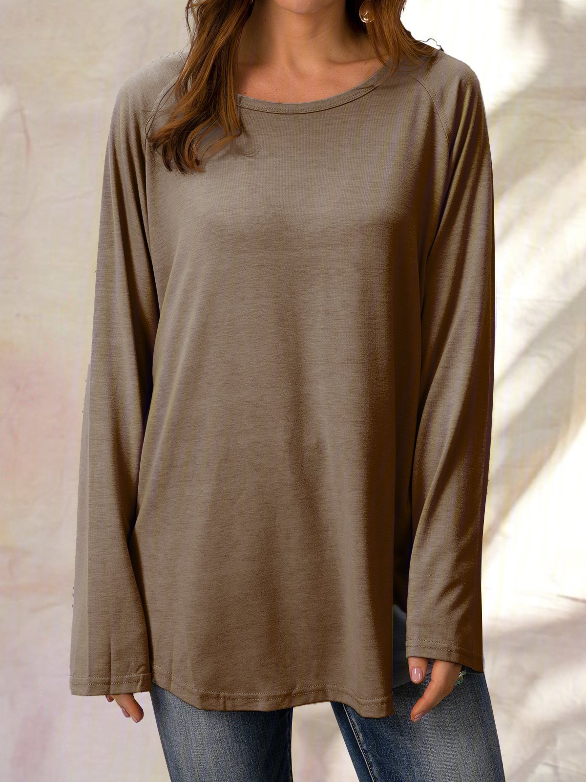 Round Neck Solid Loosen Casual Jersey T-shirt