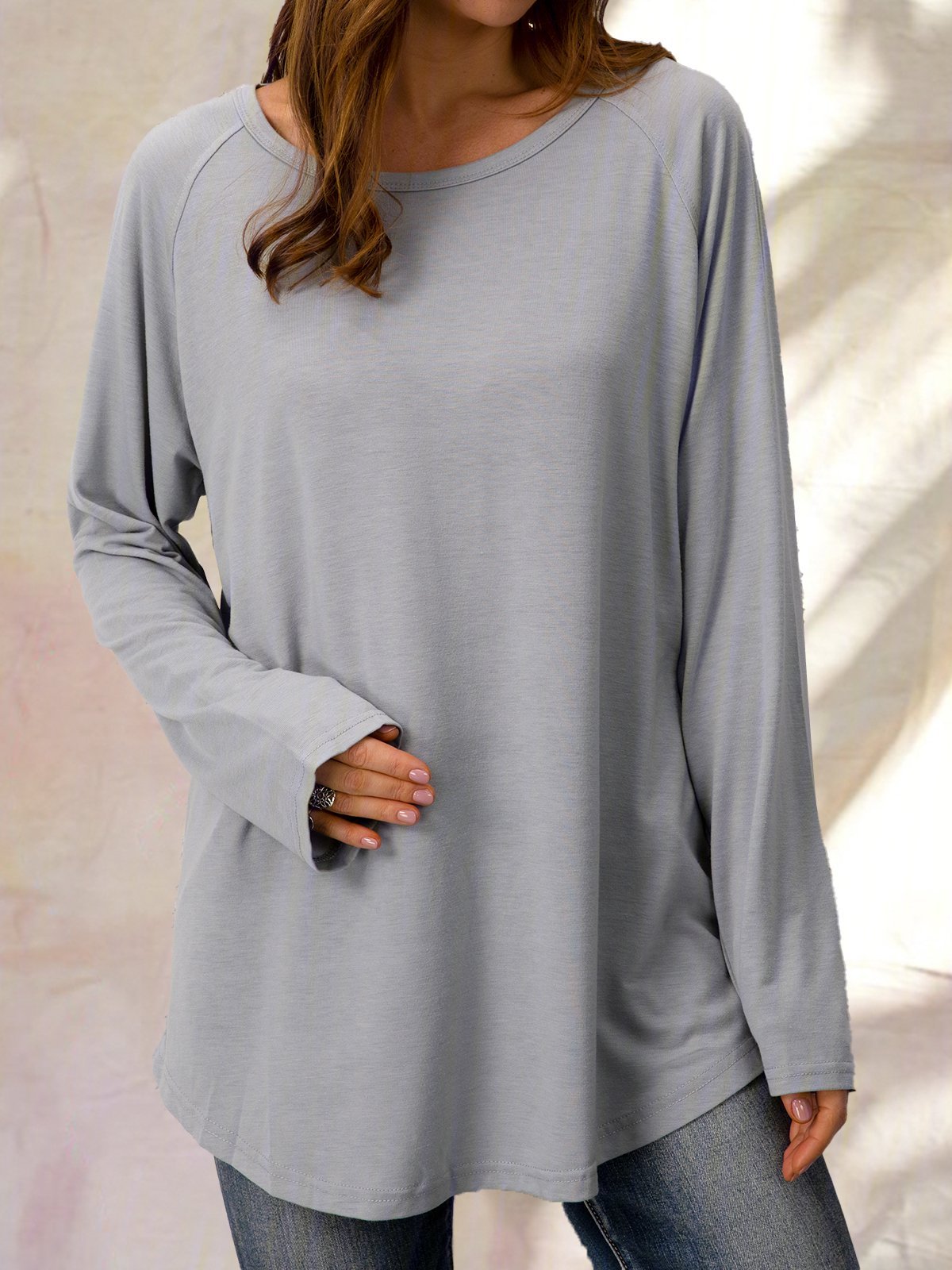 Round Neck Solid Loosen Casual Jersey T-shirt