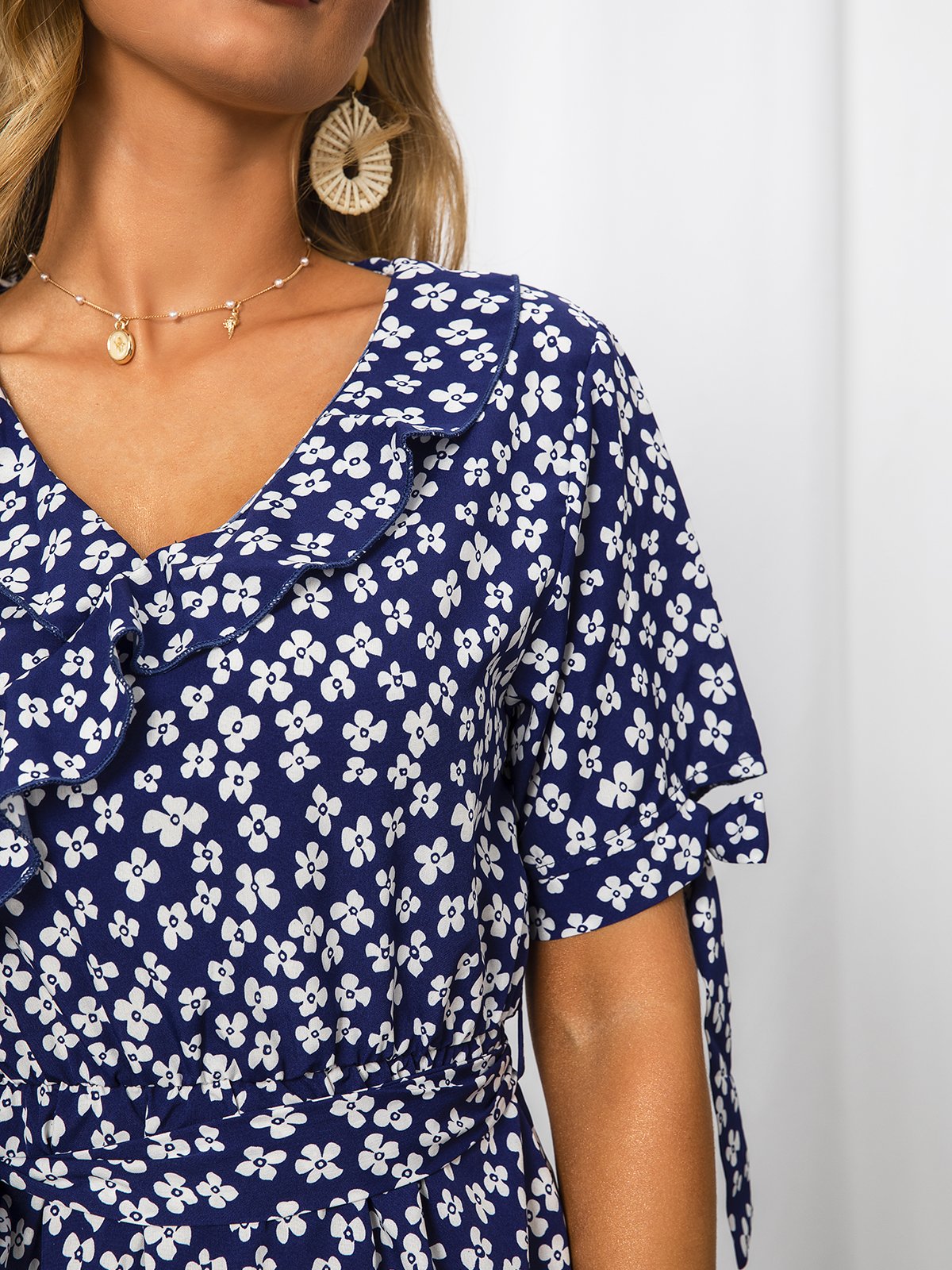 V Neck Sweet Regular Fit Floral Dress