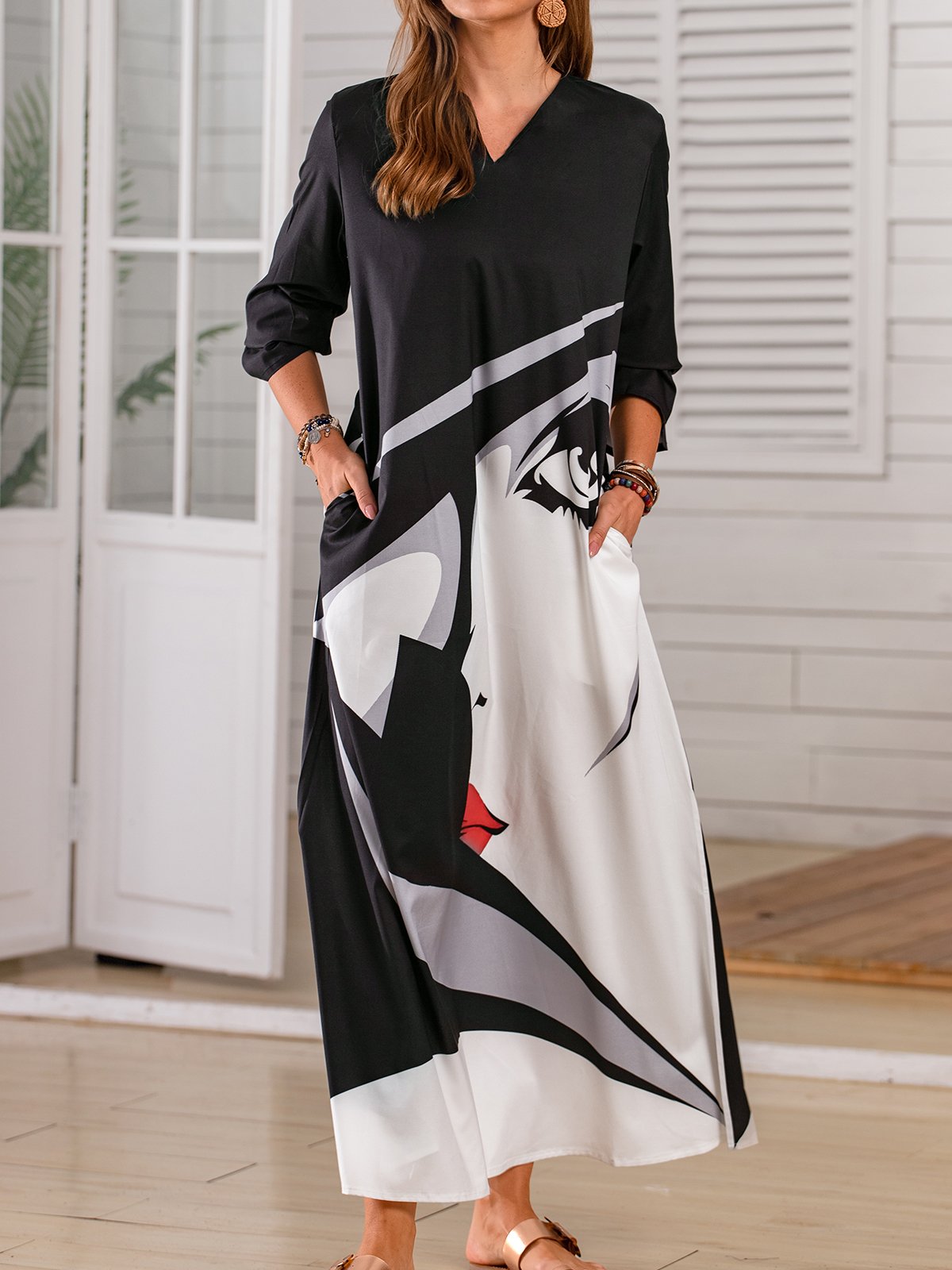 V Neck Loosen Casual Dress