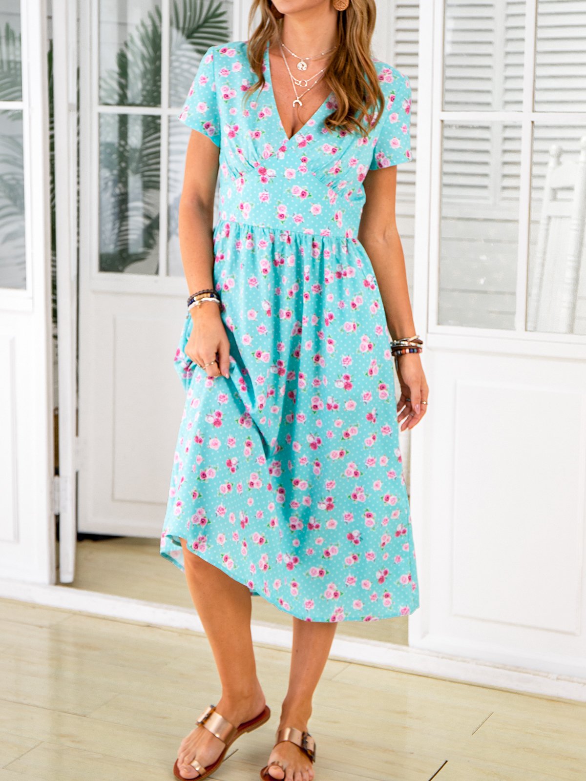 Floral Cotton Blends Casual Floral Dress