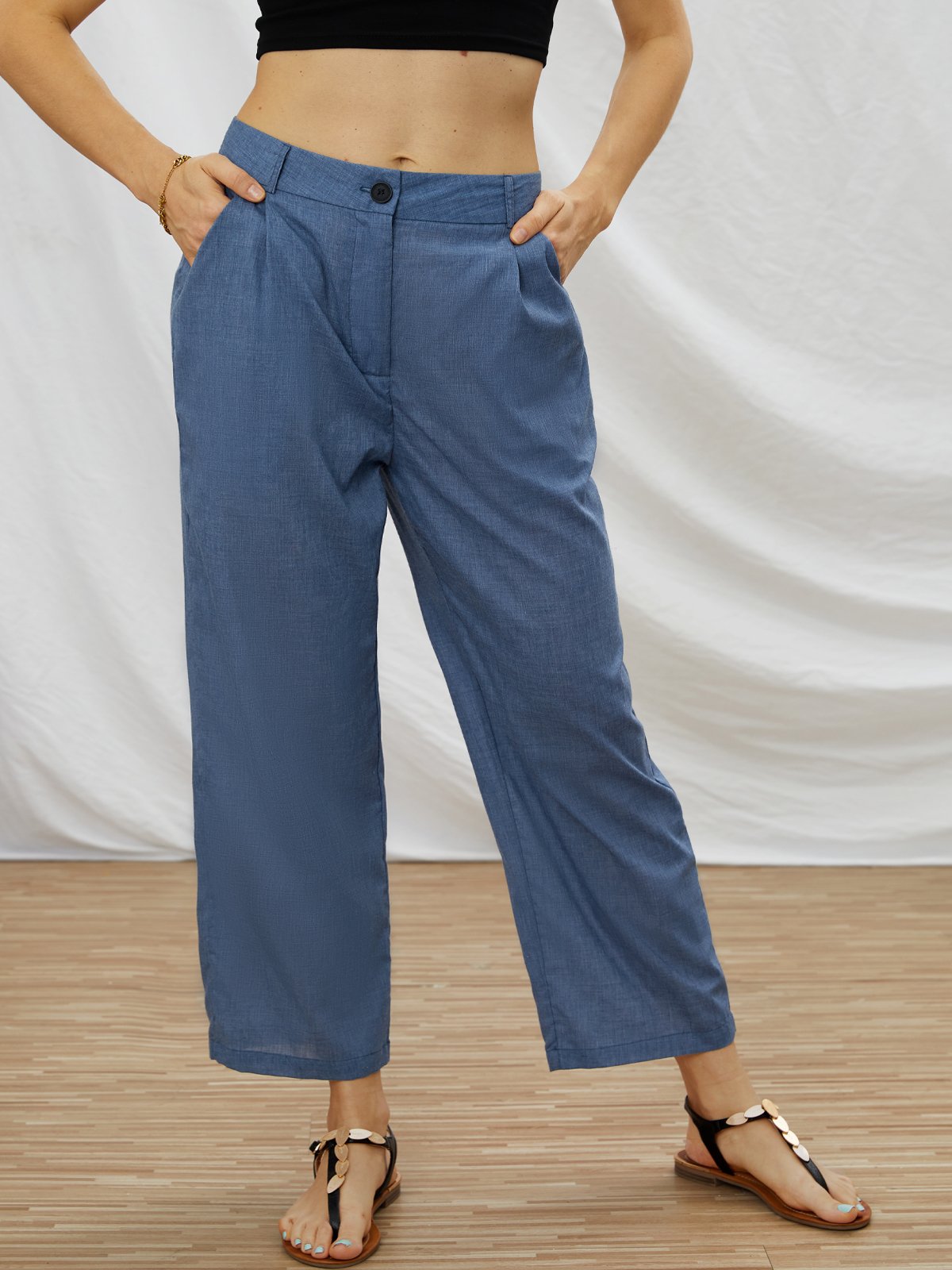 Plain Casual Cotton Blends Bottoms