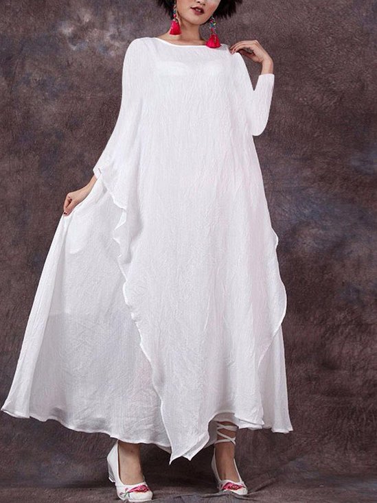Casual Solid Round Neck Big Hem Dress Summer Dress