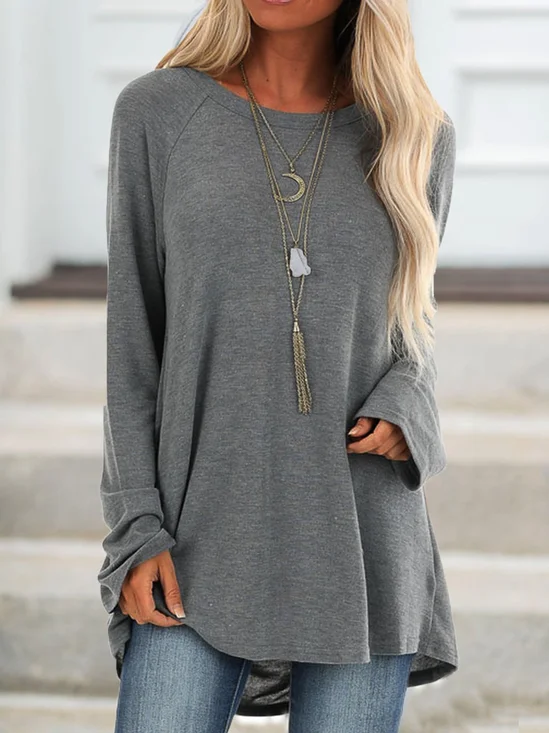 Round Neck Solid Loosen Casual Jersey T-shirt